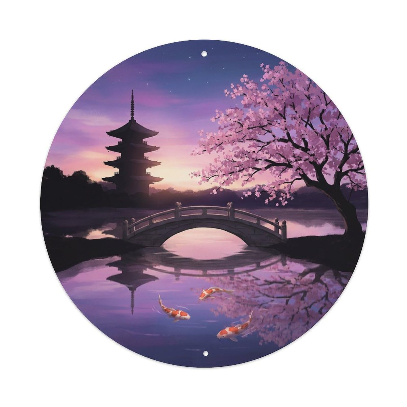 Galvaxio Style Japanese Koi Fish Twilight Purple Sky Peaceful Metal Tin Sign