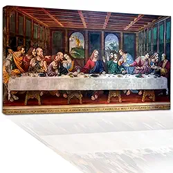 Quadro Tela Santa Ceia, 90x60 cm, Decoração para Sala de Jantar, Impressão Digital