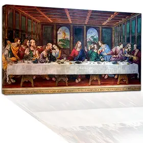 Quadro Tela Santa Ceia, 90x60 cm, Decoração para Sala de Jantar, Impressão Digital