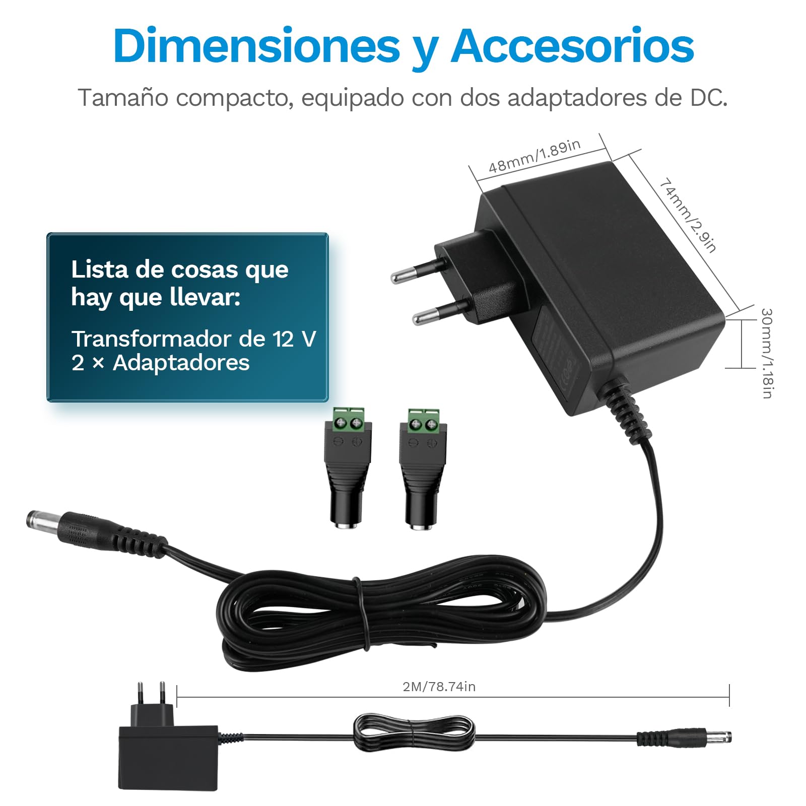 Transformador 220V A 12V - Cargador Universal 200-240V 50-60HZ, Adaptador 12V 2A 220V 24W, Cargador Portatil Universal, ara Tiras LED, Routers Inalámbricos, HUB, Interruptor, 2 Metros Cable