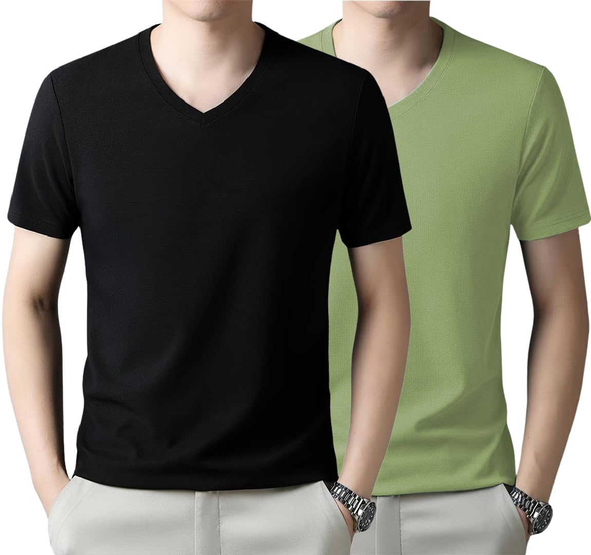 tagdo Men's Solid Color V-Neck Short Sleeve T-Shirt (2033)-picture-14