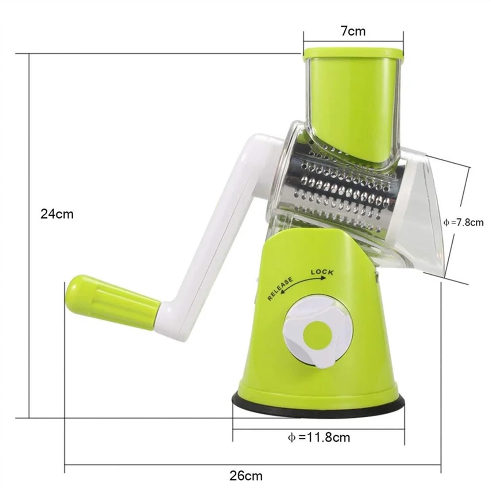 grattugia Mela Affettatrice rotativa Manuale for Verdure da Cucina, grattugia for Formaggio, Tritatutto con 3 Tamburi affilati in Acciaio Inossidabile (Color : Green)