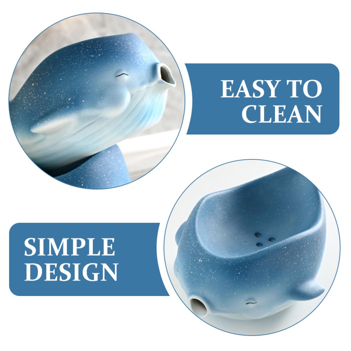 SECFOU Portasapone in Ceramica Forma di Balena con Scarico Autodrenante Vassoio per Sapone Accessorio Bagno Decorativo e Funzionale Regalo per Casa
