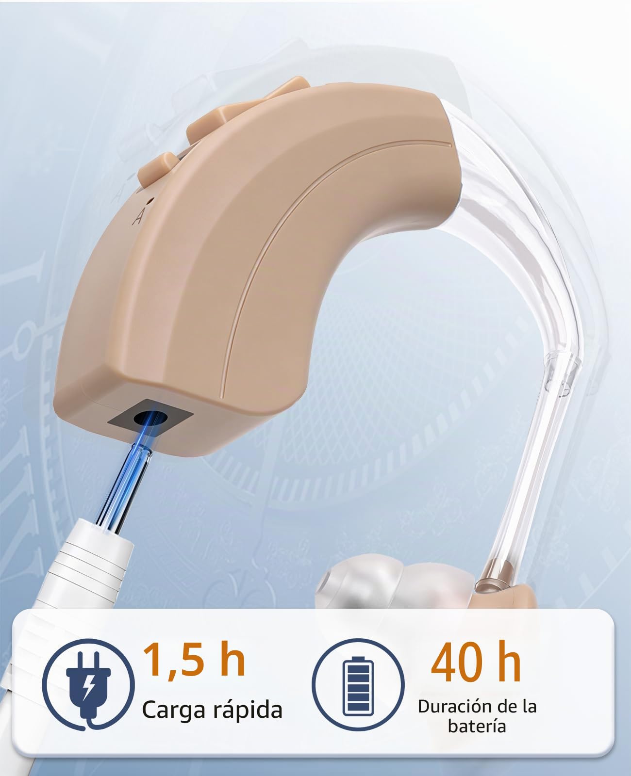 Dispositivo de sonido recargable, cancelación de ruido y volumen ajustable, 4 modos Dispositivo de sonido BTE Comfort (2, Beige)