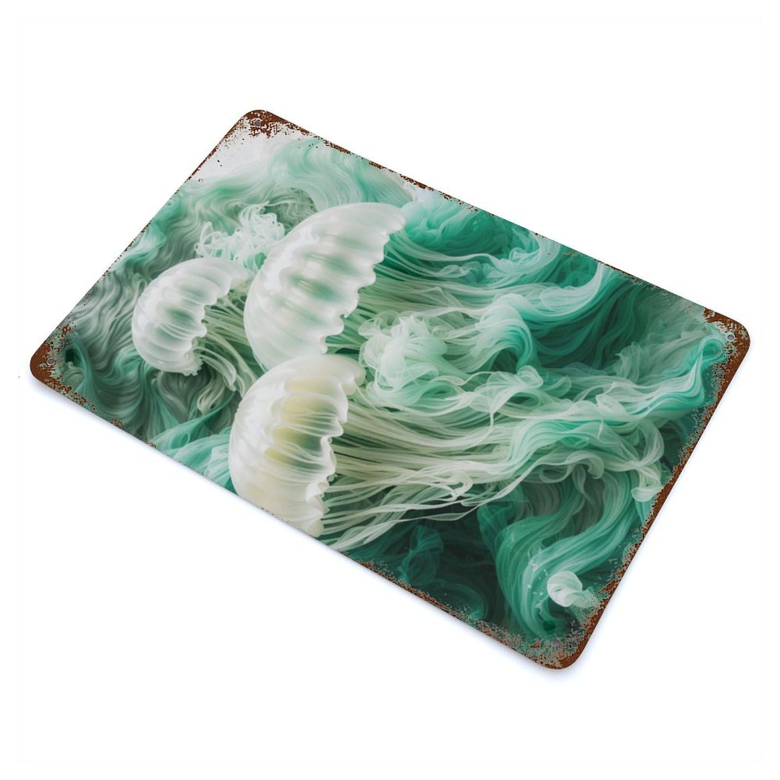Smoky Ethereal Jellyfish Rustic Tin Plaque 11.8"x7.9", for Shed, Workshop And Garage Wall Decor, Farmhouse Wall Decor