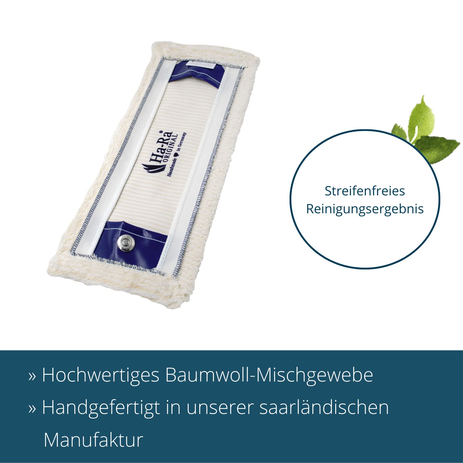 Ha-Ra Set Bodenexpress 42 cm aus Edelstahl & Boden-Faser Weiß kurz I robuster Boden-Wischer zur Reinigung für Böden & Wände I wendiger Wischmop mit rutschfestem Griff & teilbarem Stiel
