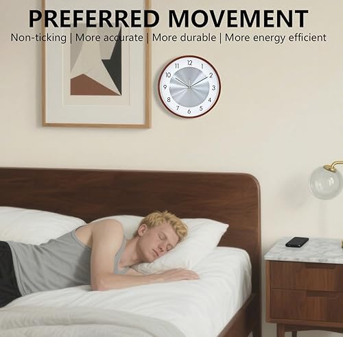 Miniatura 4 de Reloj de pared silencioso de grano de madera de 12 pulgadas, funciona con pilas, con números grandes, relojes de pared decorativos analógicos que no