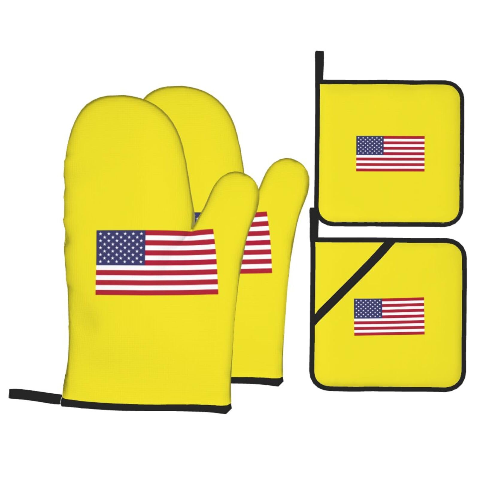 American flag Print 4-Piece Heat-Resistant Oven Waterproof Kitchen Gloves Cooking Roasting Essential