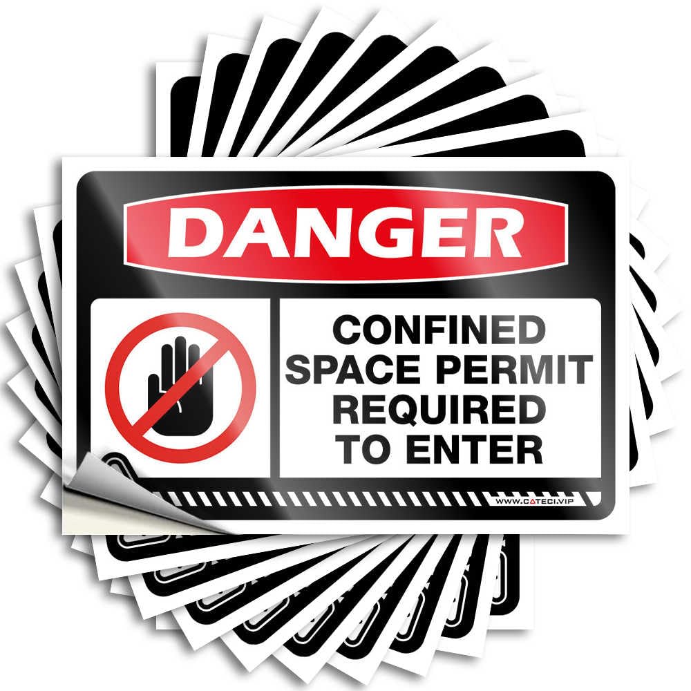 Car Stickers for Confined Space with Danger, Permit to Enter Required, 10 Kawaii Car Window Stickers (6 x 9 cm)
