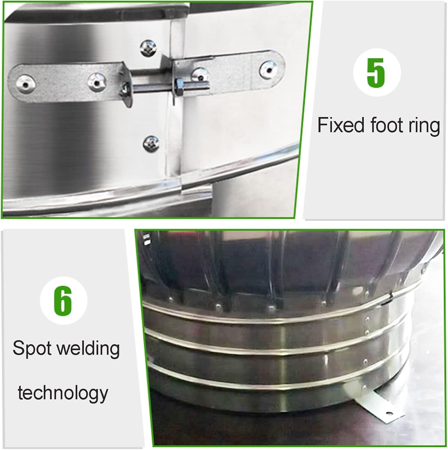 Acciaio Inox Comignolo Cappello - Ventilazione Spinner Anti-Ritorno di Fumo Pioggia Copertura (110mm) per Migliorato Flusso d’Aria & Protezione - Design Rotante