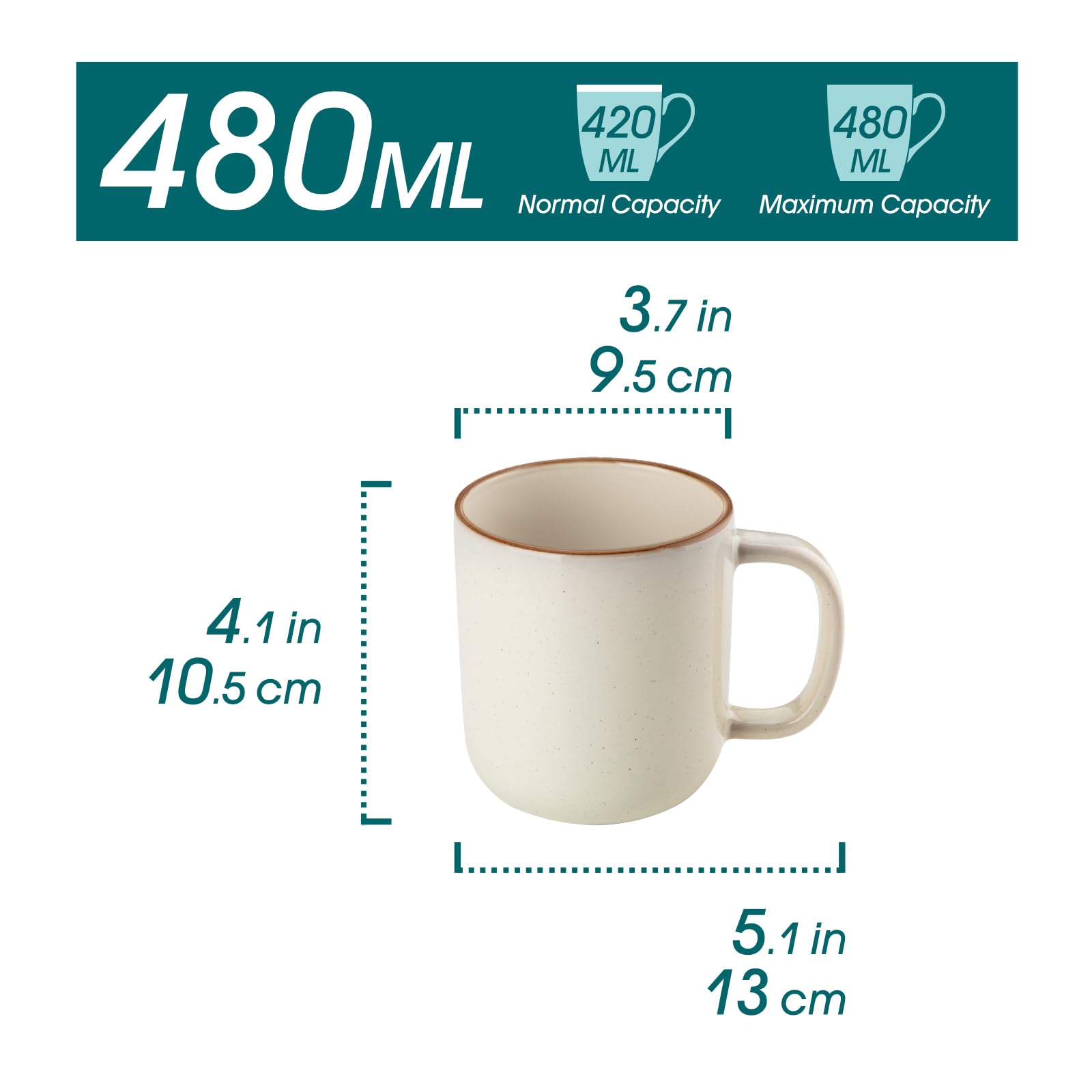 vancasso RENO - Juego de 6 Tazas de Gres Beige con Asa - 400 ml - Para Café con Leche, Té, Latte y Smoothies - Apto Lavavajillas y Microondas - Esmaltado Reactivo Claro