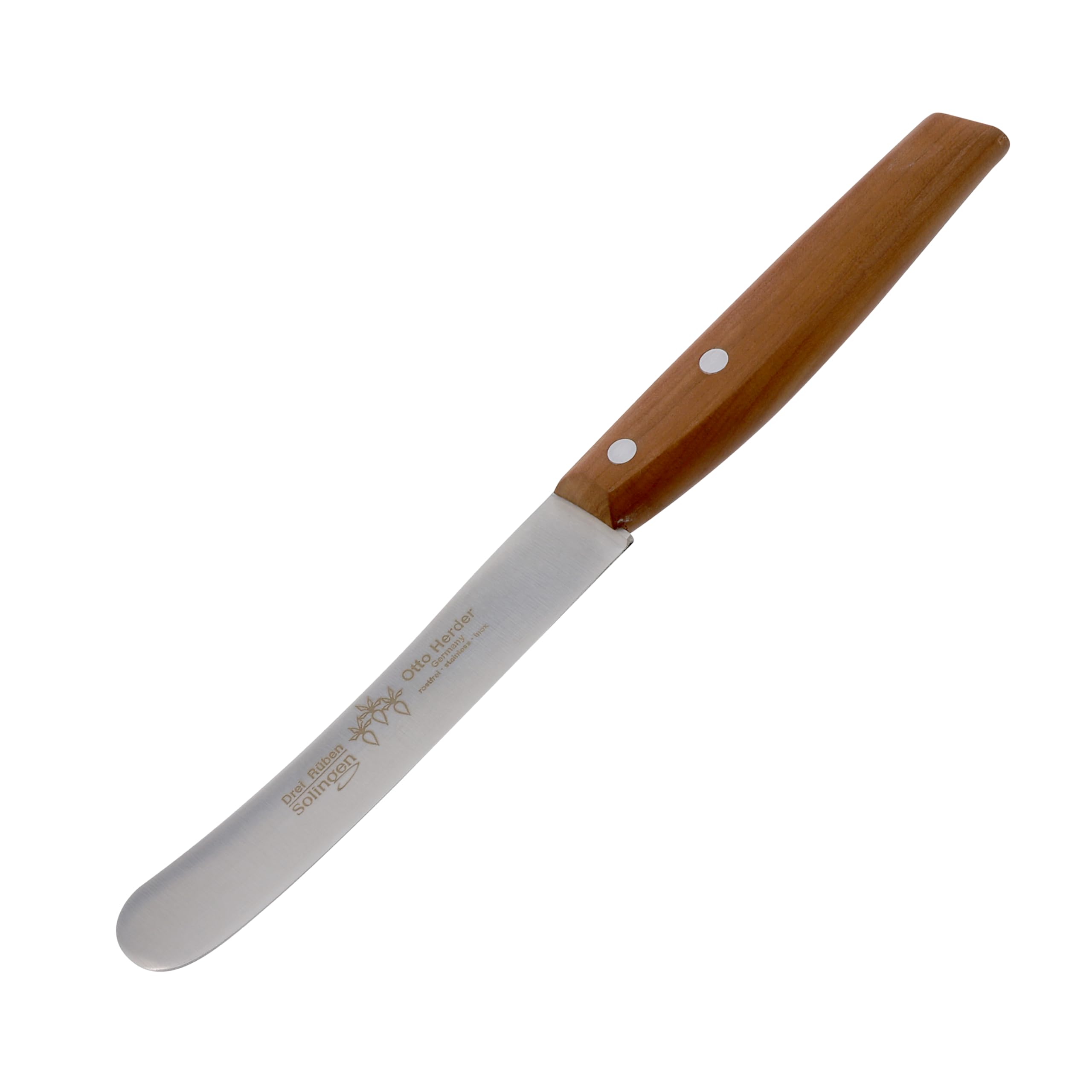Otto Herder Buckelsmesser Solingen, Frühstücksmesser 22,5 cm, Brötchenmesser, breite Klinge aus Edelstahl rostfrei, mit Griff aus Pflaumenholz