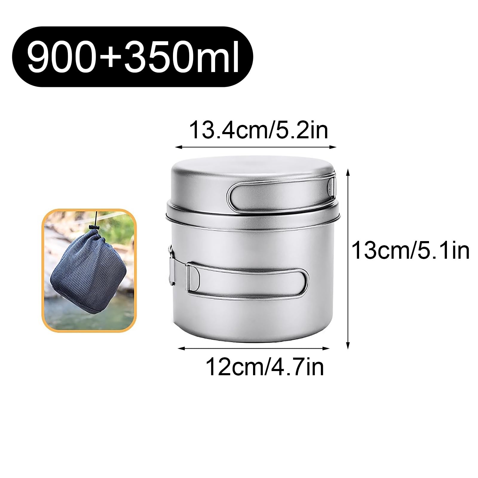 Casseroles Camping en Titane, Kit Camping 2 Ustensiles de Cuisine de Camping, Materiel Camping Ultraléger, avec Poignée Pliable, pour la Randonnée