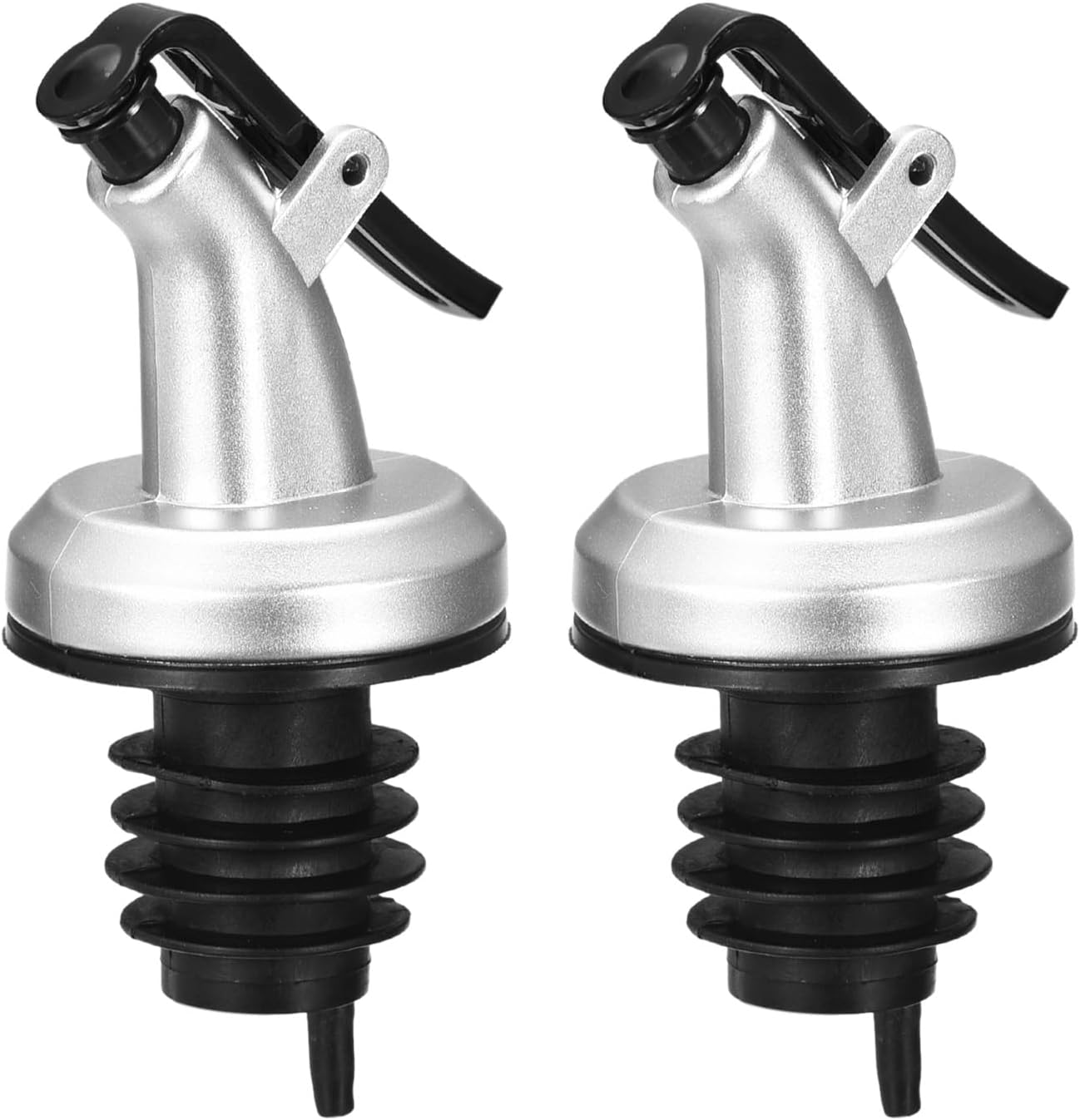 uxcell Olive Oil Spouts, 2Pcs Oil Vinegar Bottle Stopper Spout, Leakproof Nozzle Dispenser Wine Pourer for 7/8" Bottle Mouth Olive Oil, Vinegar, Wine Bottles (Silver, Black)