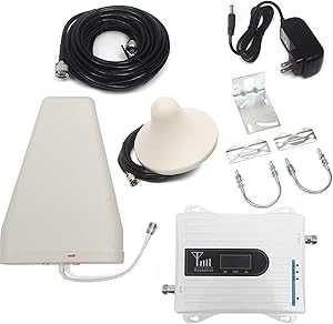TFCFL Cell Phone Signal Booster, GSM DCS WCDMA 900/1800/2100MHz Band 2G/3G/4G GSM Mobile Signal Amplifier Kit with Indoor Outdoor Antenna (3.0m Cable), Coverage Area Up to 300-500㎡