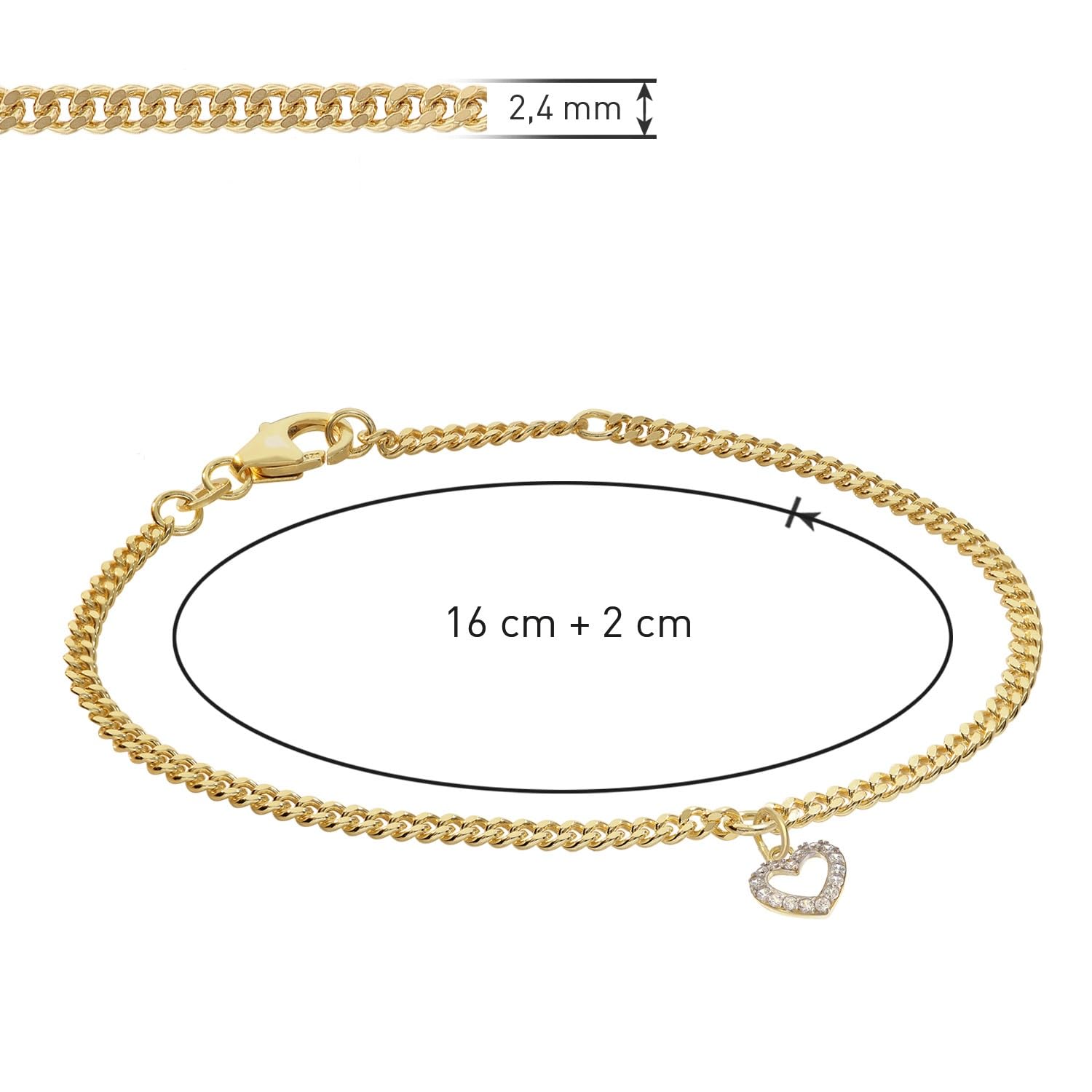 trendor Mädchen-Armband mit Herz 925 Silber Vergoldet Zirkonia 21664