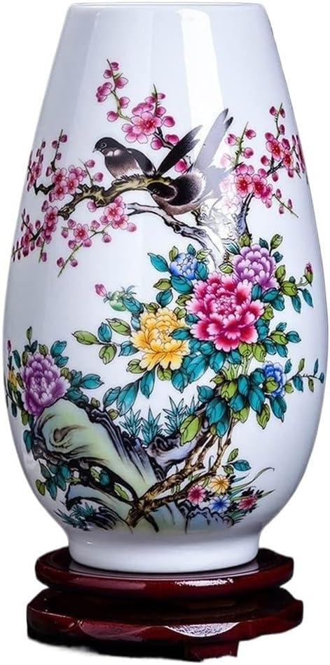 中国の花瓶、芸術装飾の花瓶、 9インチ中国景徳鎮セラミック花鳥パターン
