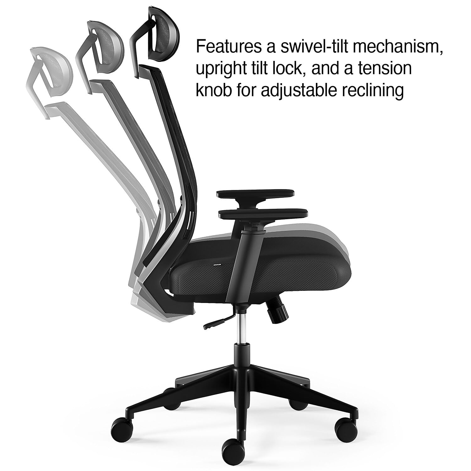 Illustration of chair's swivel-tilt mechanism and tension knob
