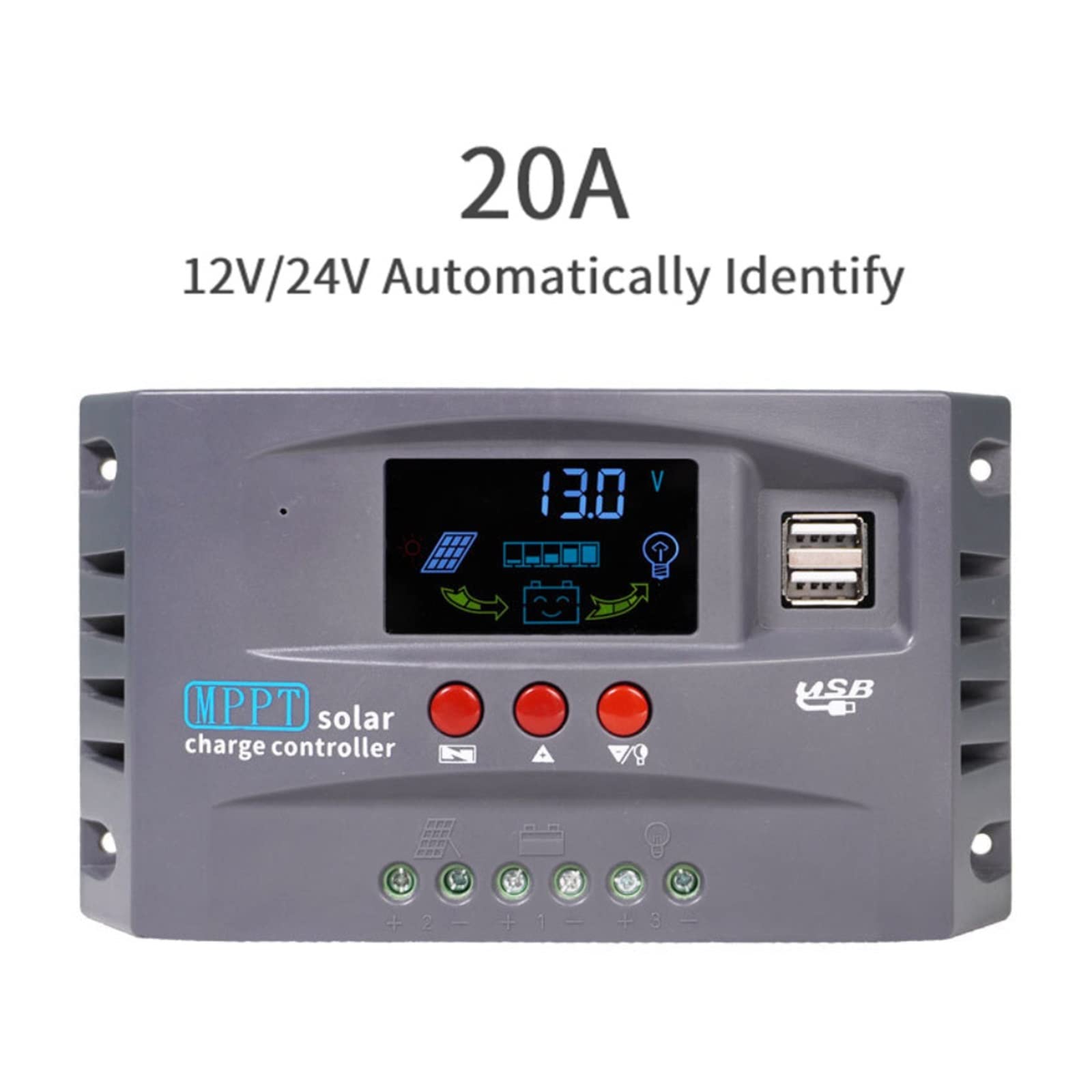 Regulator ładowania słonecznego MPPT 10A, 20A, 30A, 12V, 24V, z wyświetlaczem LCD, podwójne ładowanie USB, sprzęt elektryczny(30A)