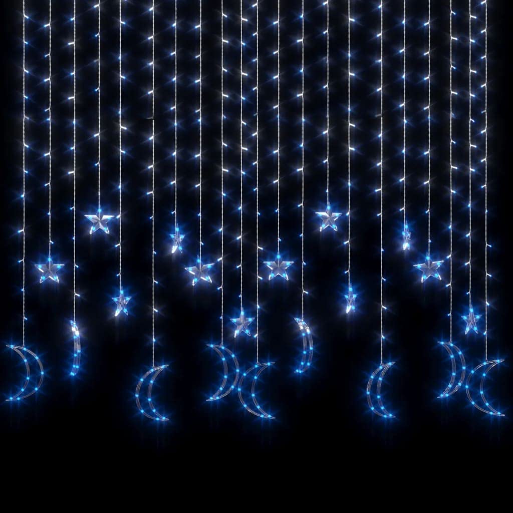 Decoraciones de temporada y festividades - Decoración - Luces de hadas de estrella y luna con control remoto 345 LED azul