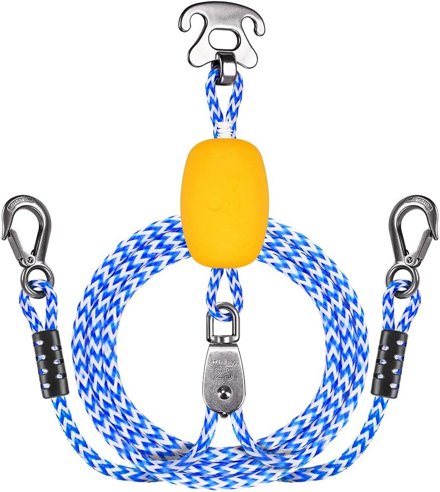 SELEWARE Self-Centering Boat Tow Harness for Tubing, Stainless Steel Quick Connector, Heavy Duty Floating Tow Rope for 1-4 Riders, Wakeboarding & Jet Ski