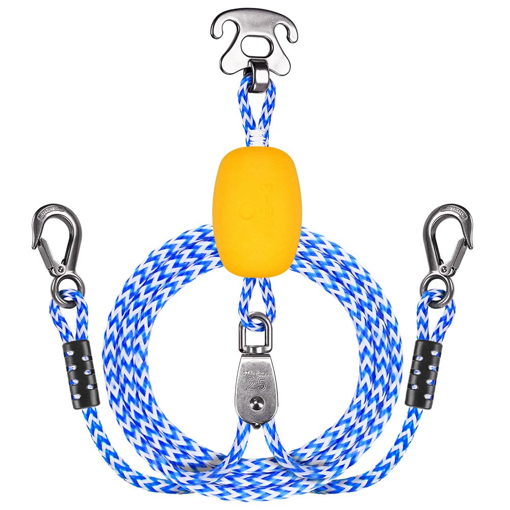 SELEWARE Self-Centering Boat Tow Harness for Tubing, Stainless Steel Quick Connector, Heavy Duty Floating Tow Rope for 1-4 Riders, Wakeboarding & Jet Ski