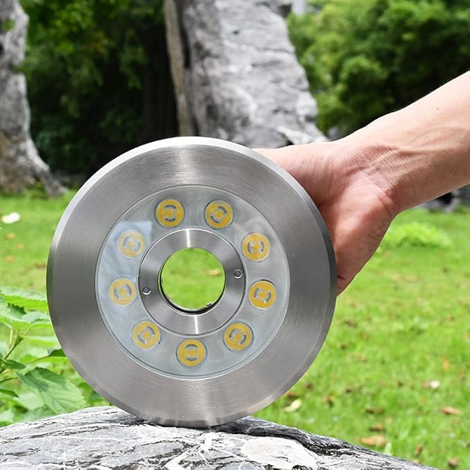 NUOYIYI Led Fountain Lights Stainless steel Underwater lights waterproof IP68 Pond Submersible pool lights Garden hotel LED spot lights-warm white_12W D180X72mm photo 3