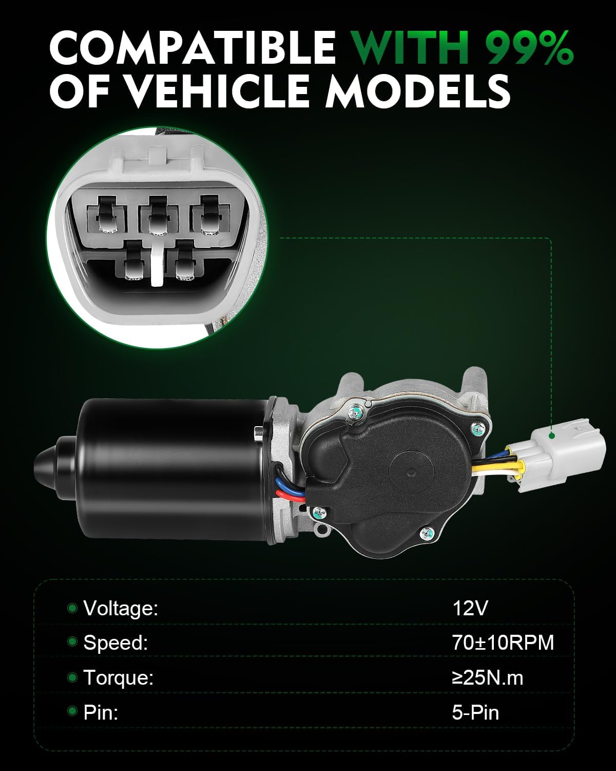 76505-S9V-A01 Front Windshield Wiper Motor Fit for:-Honda Accord 2003-2007 Sedan, Pilot 2005-2008 Sport Utility for:-Acura MDX 2005-2006 Sport Utility, TL TSX 2004-2008 Sedan, with 5-Pin