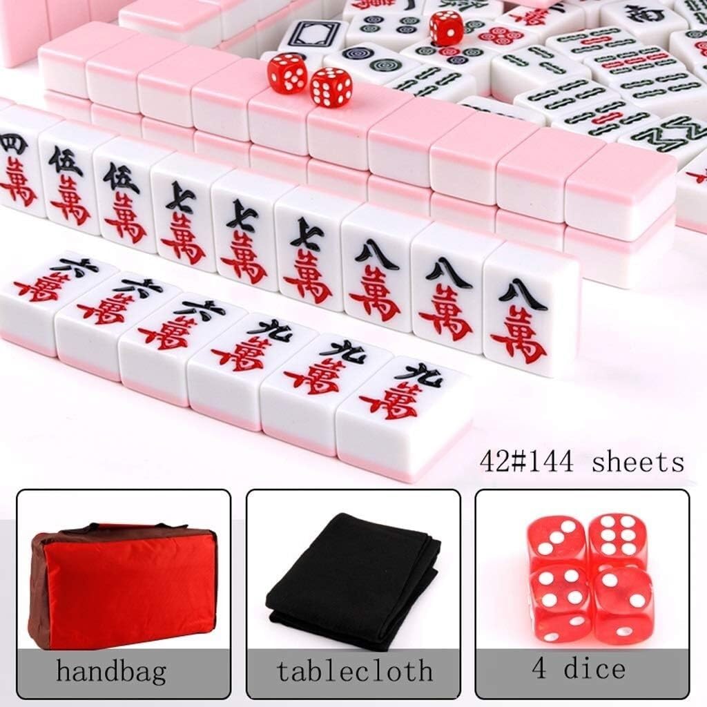 Mahjong Nowy chiński Mahjong Zawiera 144 kostki do gry, 4 kostki i pudełko do przechowywania płytek mahjong