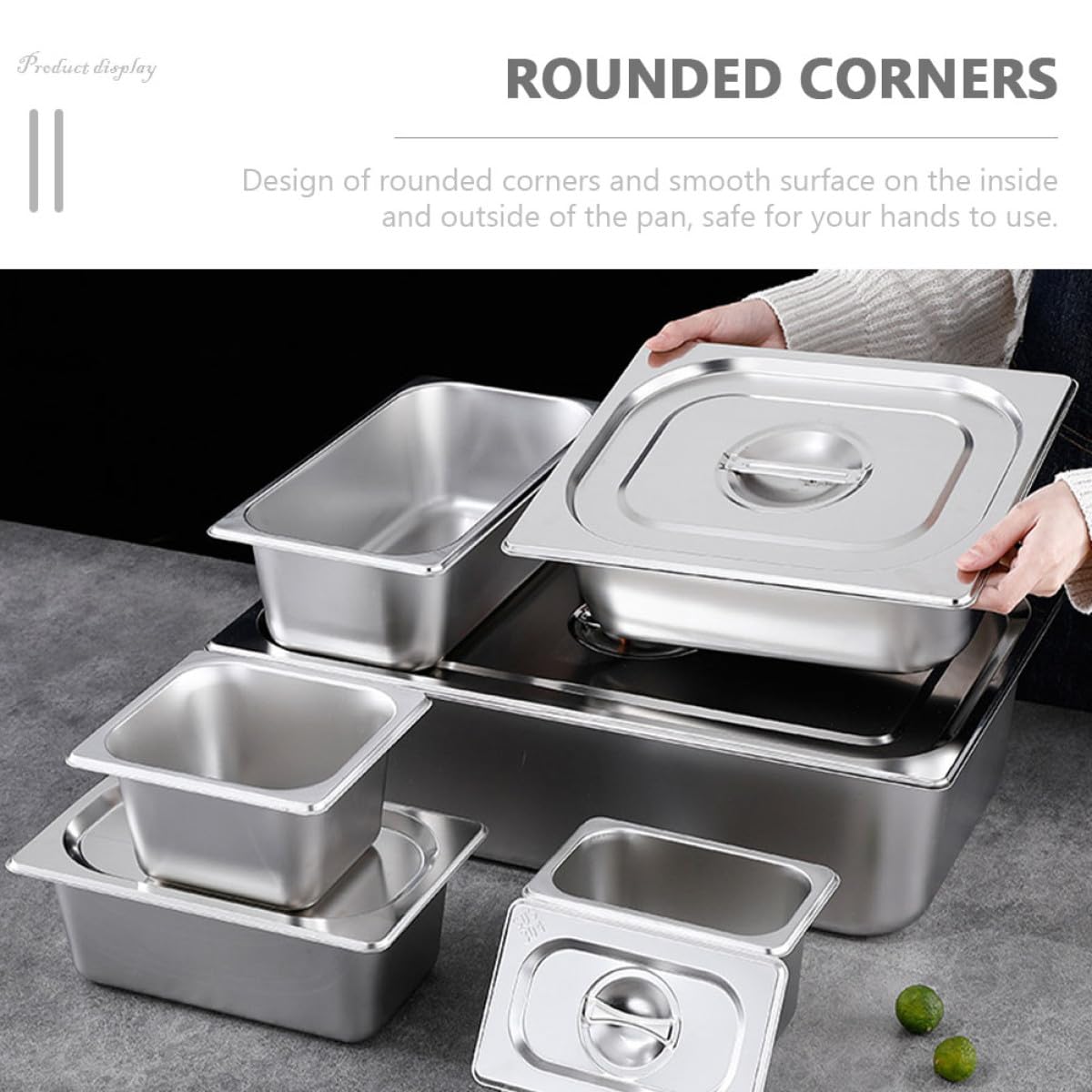 Tapa para Buffet de Acero Inoxidable Bandeja Rectangular Fácil de Limpiar y Mantener Alimentos Frescos, Adecuado para Restaurantes y Familias