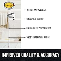 Vista 2 de Termómetro de caramelo con clip para olla, termómetro de aceite para freír y hacer velas, color amarillo