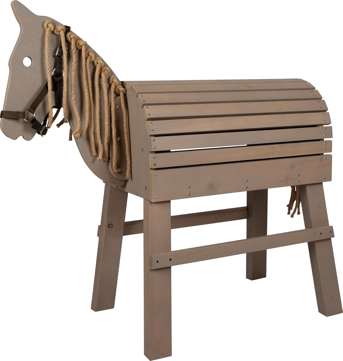 Small Foot Wooden Horse Grey, Weather-Resistant, w/Storage Space & Bridle, Outdoor Riding Horse w/Mane & Tail, 12693