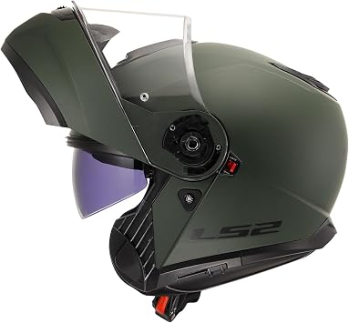 LS2 STROBE 2 Matte Green Helmet, ECE 22.06 P/J Certified Professional Modular Motorcycle Helmet, KPA Shell, With Built-in Solar Viewfinder, Glasses Compatible