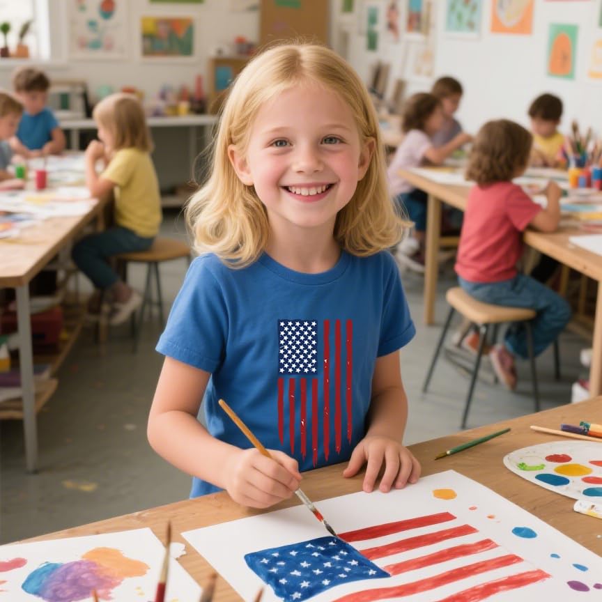 Image of Toddler Girls 4th of July T-Shirt American Flag Popsicle Print Cotton Kids Boys Independence Day Tees