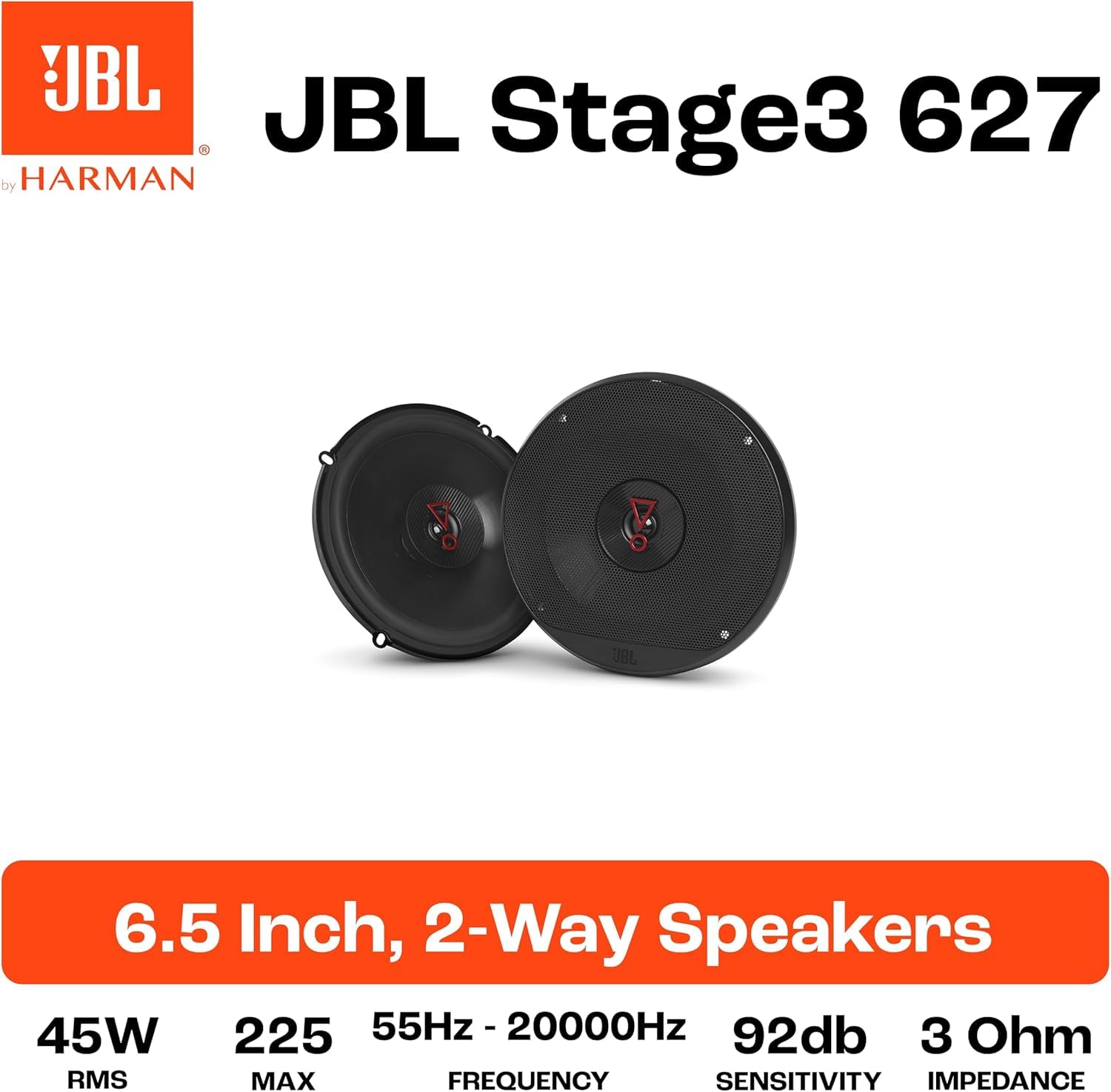 JBL Stage3 627 2-Vie impianto stereo Altoparlanti Auto Sistema di Harman Kardon - 225 Watt JBL Casse Auto 16 - 17 cm