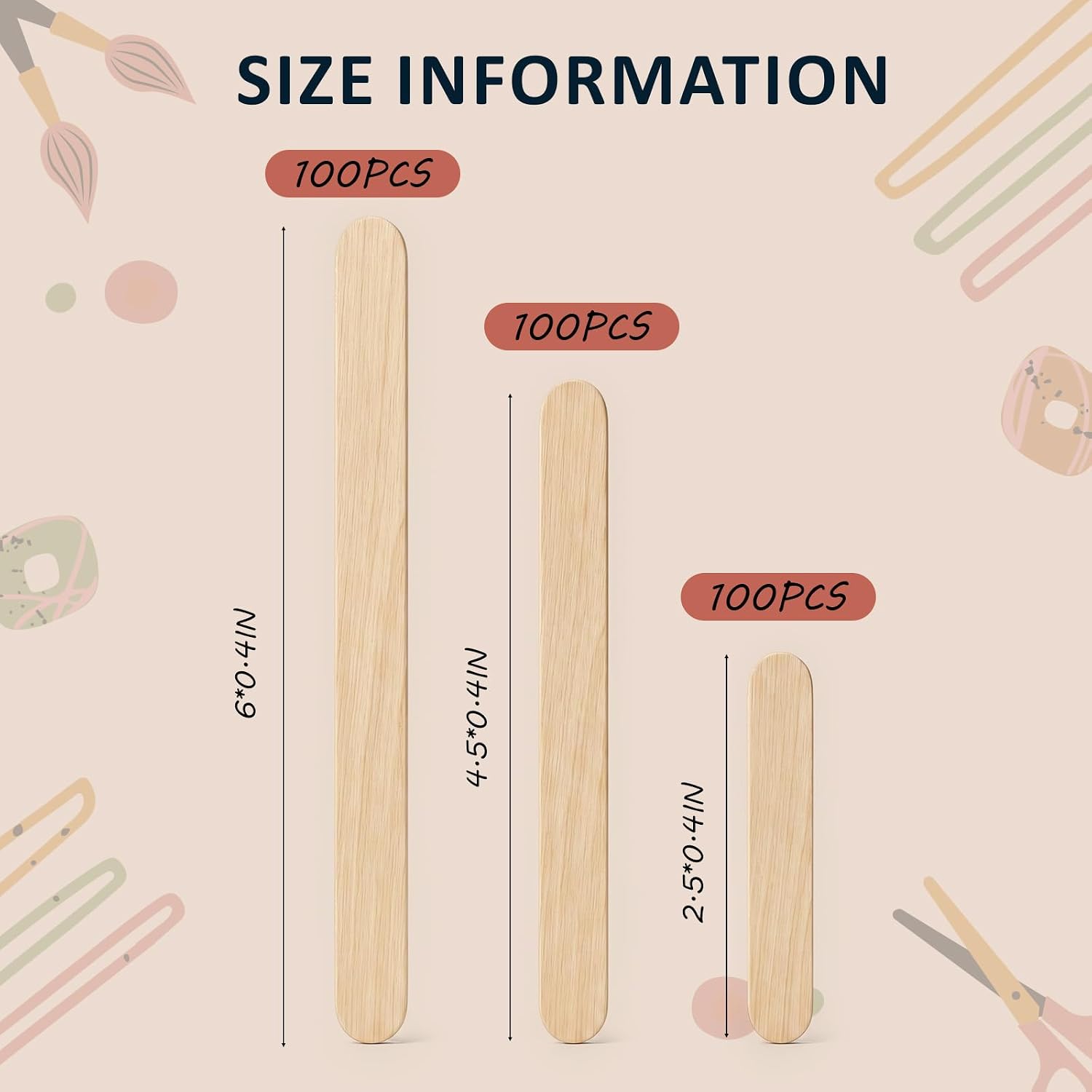 300 Pcs Natural Wooden Popsicle Sticks - Yedoler Ice Cream Sticks for DIY Crafts, Eco-Friendly Craft Sticks Ice Pop Making, Classroom Art Projects, 3 Mixed Sizes (Wooden)
