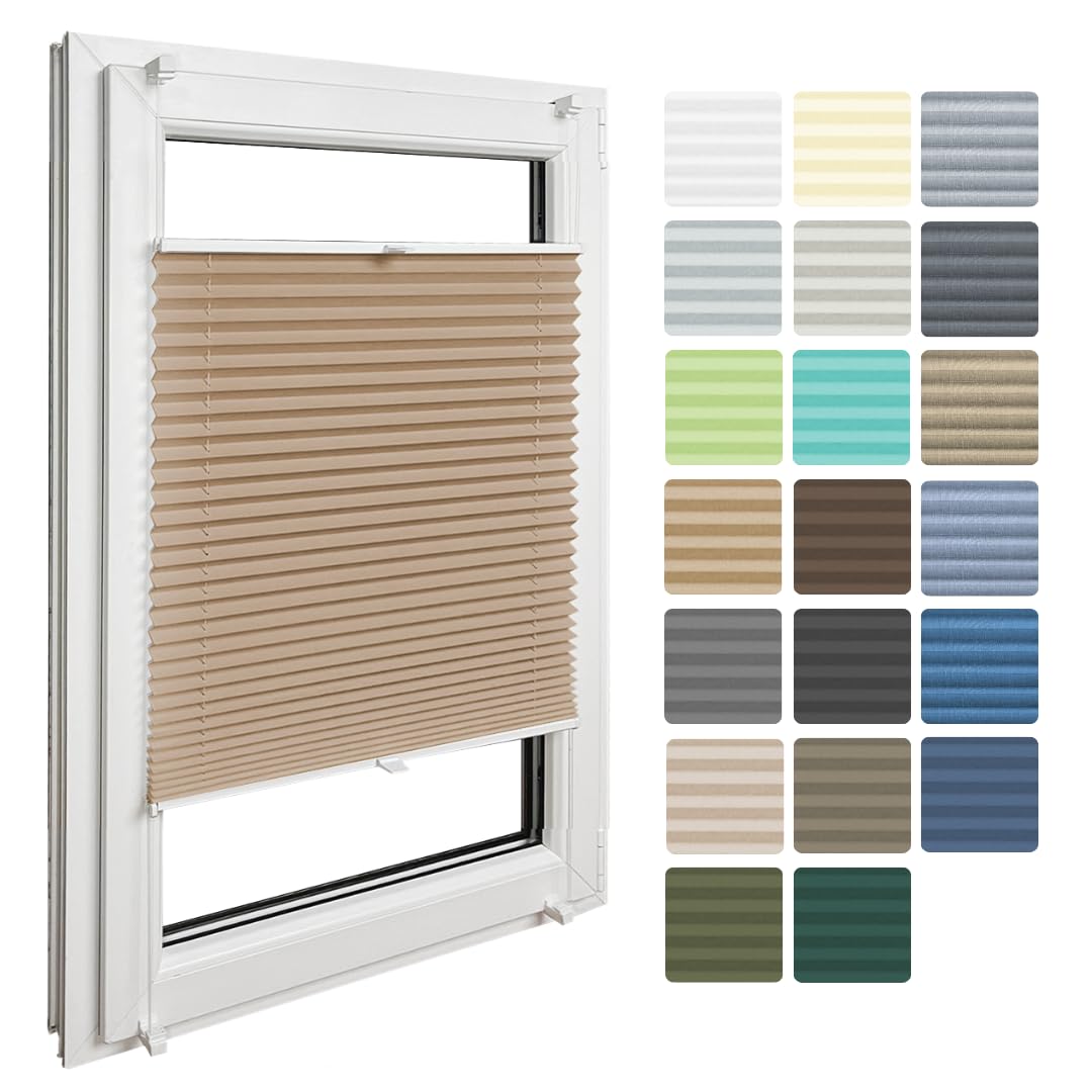 Home-Vision Premium Faltrollo Plissee ohne Bohren mit Klemmfix Lichtdurchlässig Rollo innen (Beige B50 x H150cm) Easyfix Klemmträger Verdunklung Blickdicht Sonnenschutz Jalousie für Fenster & Tür
