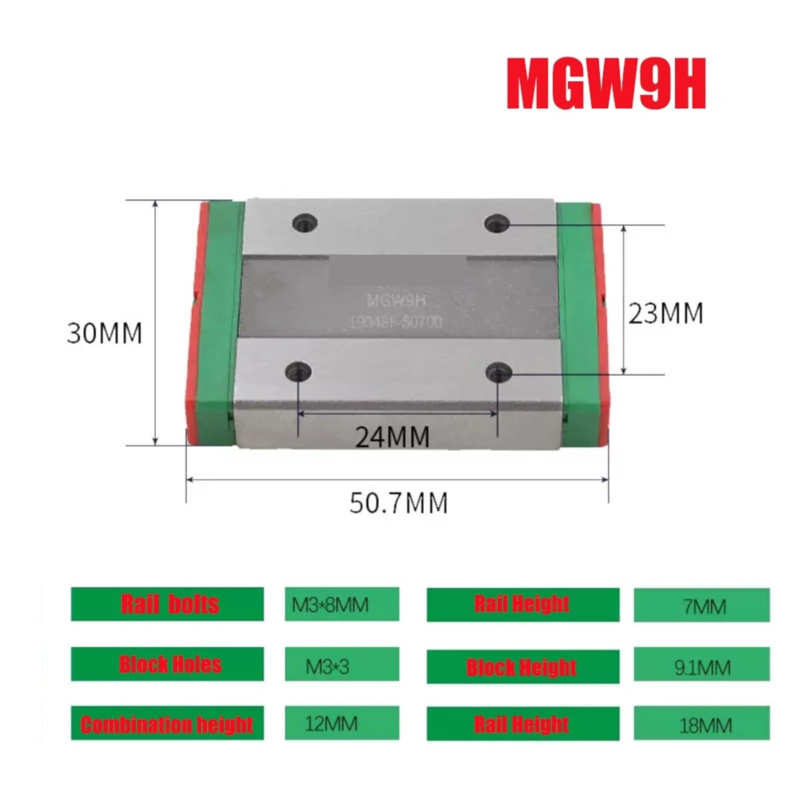 Rails de guidage linéaire MGW9H for imprimante 3D, pièces machine CNC, guides broche d'actionneur, 1 pièce