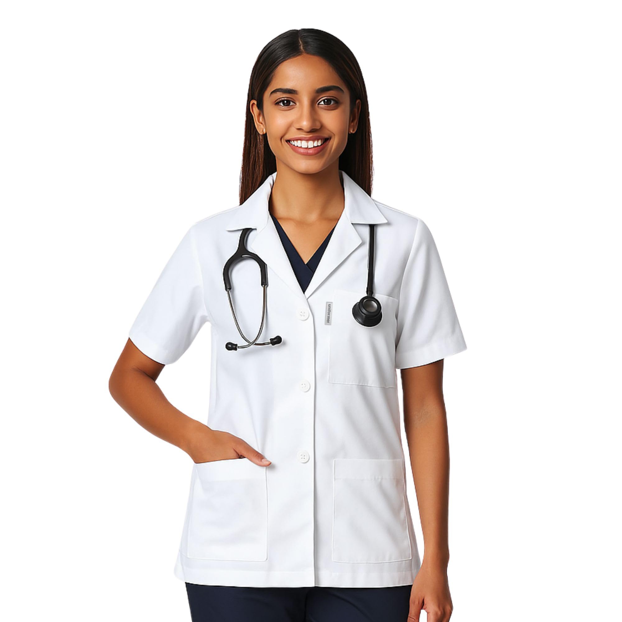 uniformer Half Sleeves Lab Coat for Students, Doctors & Nurses | Professional Doctor Apron | Breathable, Durable & Comfortable | Ideal for Medical Use (White_XXL)