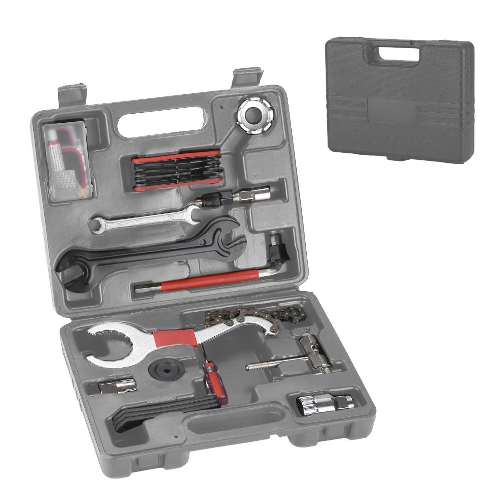 Kit di attrezzi per la riparazione della bicicletta, set di manutenzione per bici con frusta catena, estrattore cassetta, chiave per raggi e movimento centrale, per mountain bike e bici da