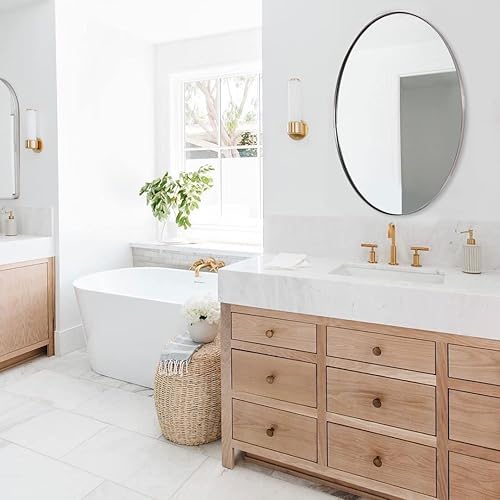 Miniatura 68 de ANDY STAR Espejos ovalados dorados para baño, 24 x 32 pulgadas, espejo de pared ovalado con marco de metal dorado cepillado, espejo de pared ovalado