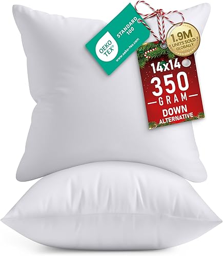 Utopia Bedding - Relleno de almohadas decorativas (paquete de 2, color blanco), almohadas para cama y sofá de 14 x 14 pulgadas, para interiores