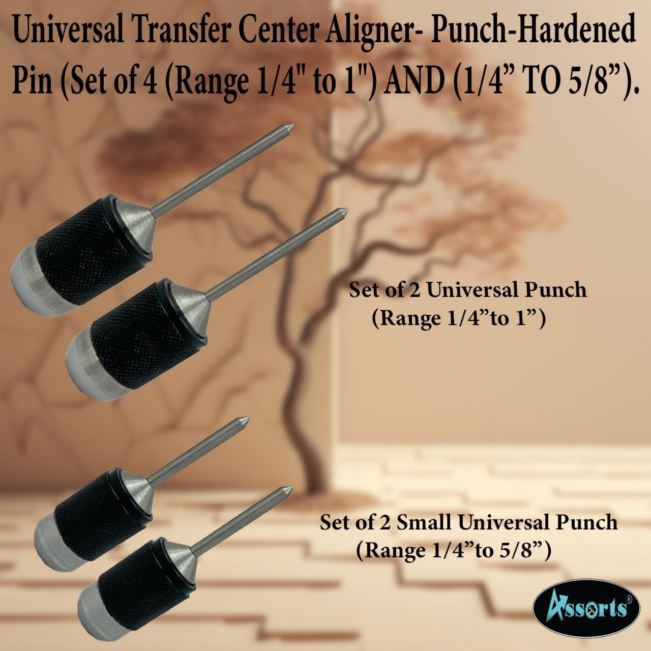 Universal Transfer Center Aligner Pin Set (1/4” to 5/8” & 3/8” to 1”) - Pack of 4