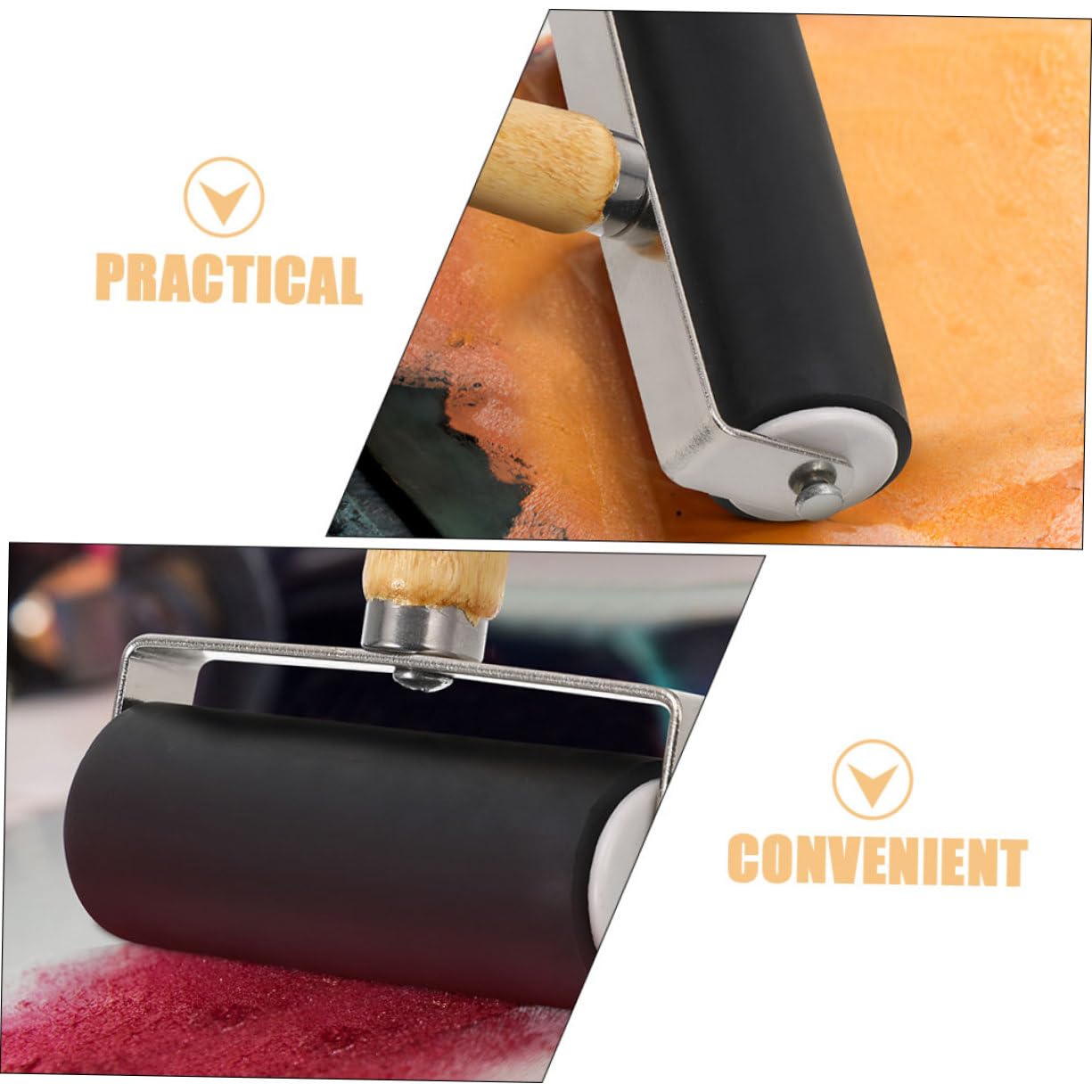 Rodillo Brayer de Impresión Negro, 4 Piezas, Mango de Madera