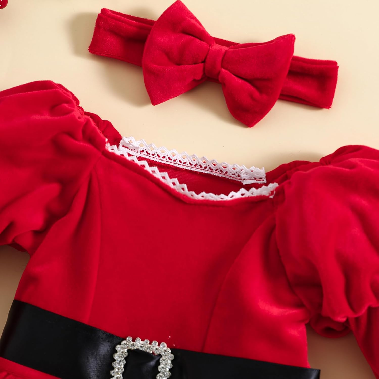 Toddler Baby Girl Christmas Dress Long Sleeve Santa Claus Red Velvet Dress with Headband Outfit Infant Xmas Clothes - Image 5