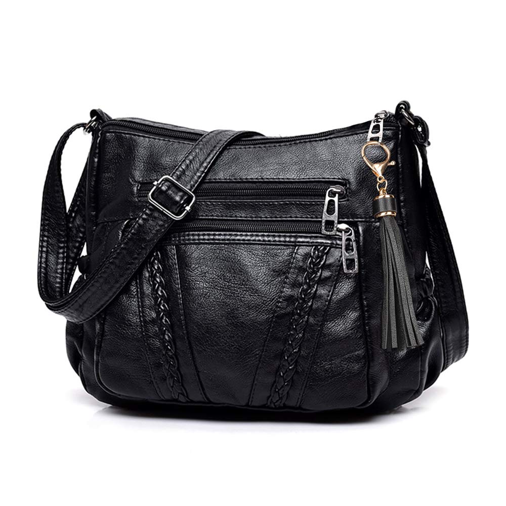 ELDA Crossbody Bags For Women Pocketbooks Soft PU Leather Purses and Handbags Multi Pocket Shoulder Bag