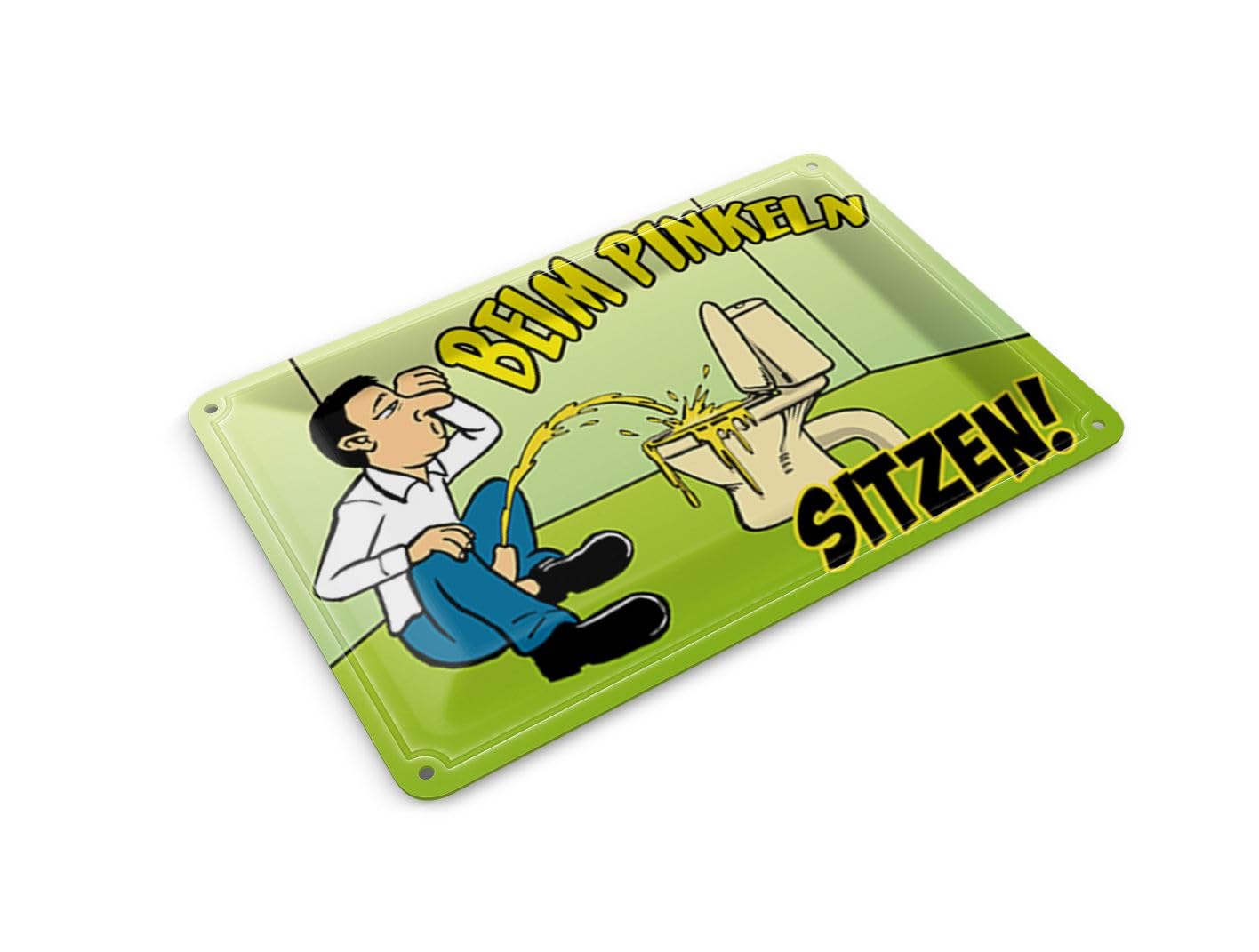 Femer Tin Postcard Saying 14 x 10 cm When Pinkeln sitzen Green Decorative Sign