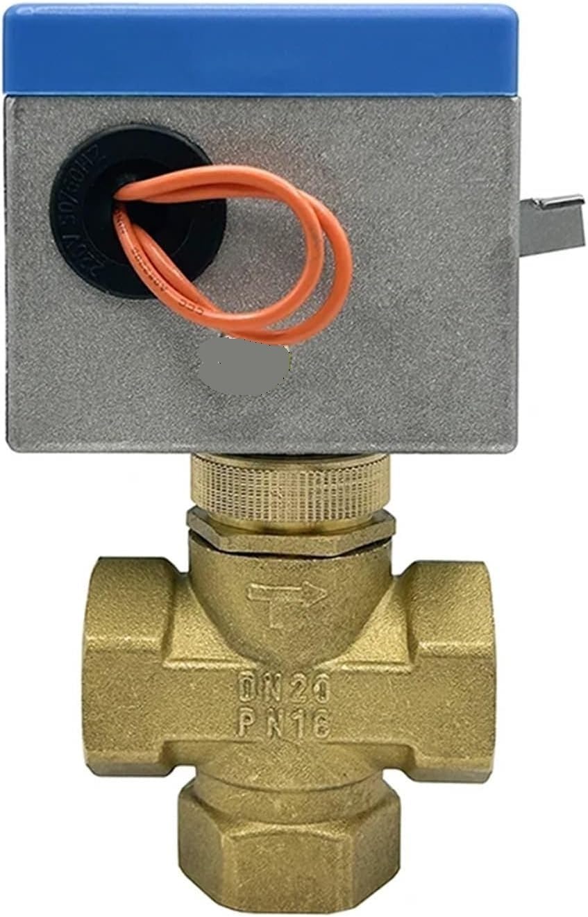 Válvula de cierre eléctrica de 3 vías de 3/4 pulgadas, válvula de globo motorizada de latón de 220 V para sistemas de acondicionamiento de bobina de ventilador