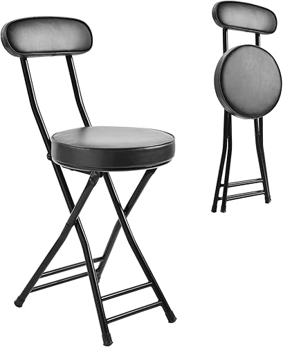 H HOMEWINS Taburete plegable acolchado acolchado, 1 taburete de bar de altura de mostrador de 18.7 pulgadas, taburete plegable portátil con asa para