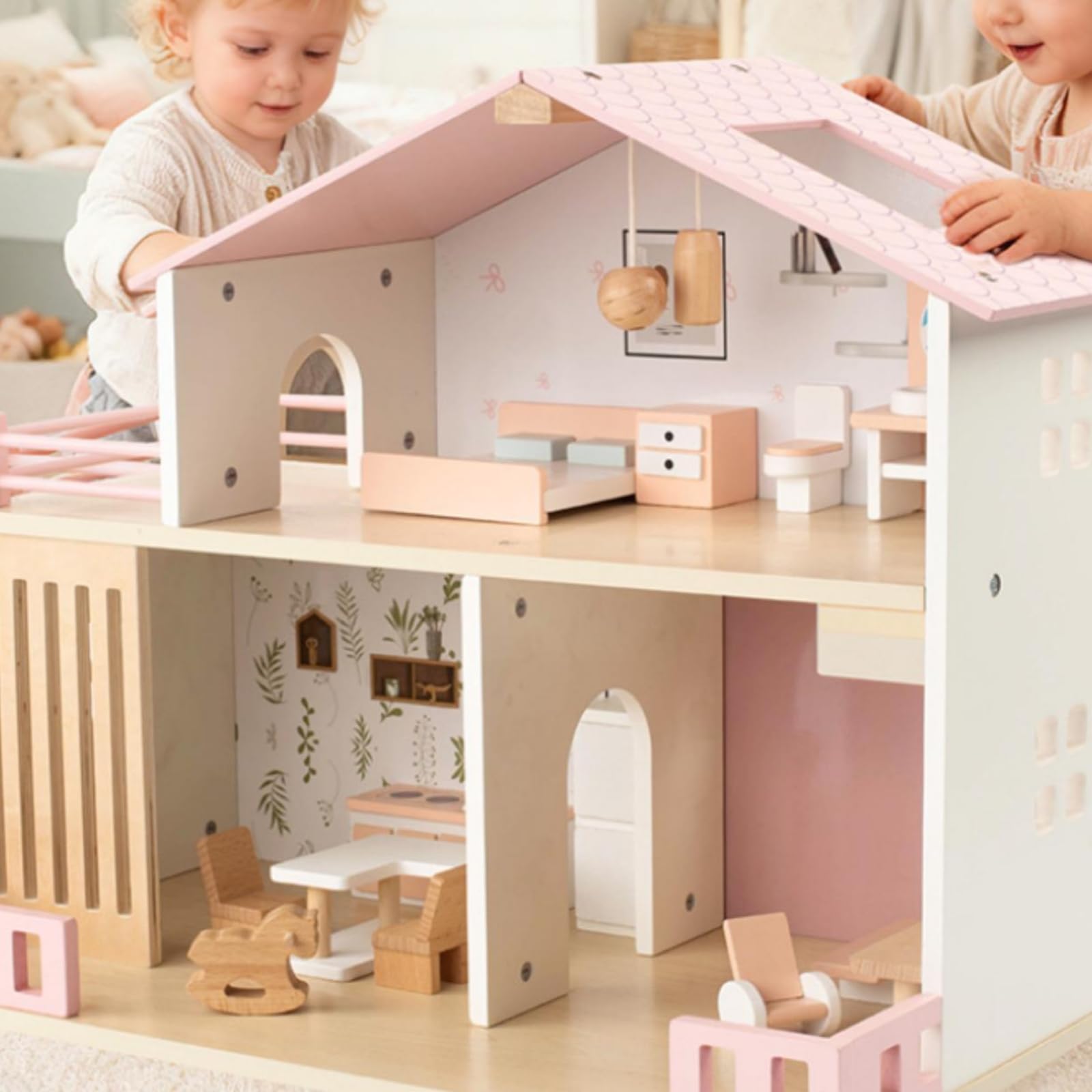 Puppenresidenz Pastellfarben fördert Fantasie Villa-Puppenhaus Offenes Puppenhaus für Rollenspiel, Kinder